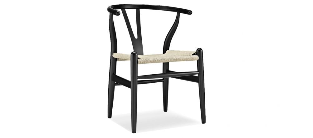 Wishbone Y Chair - CH24 - Black - Natural Cord