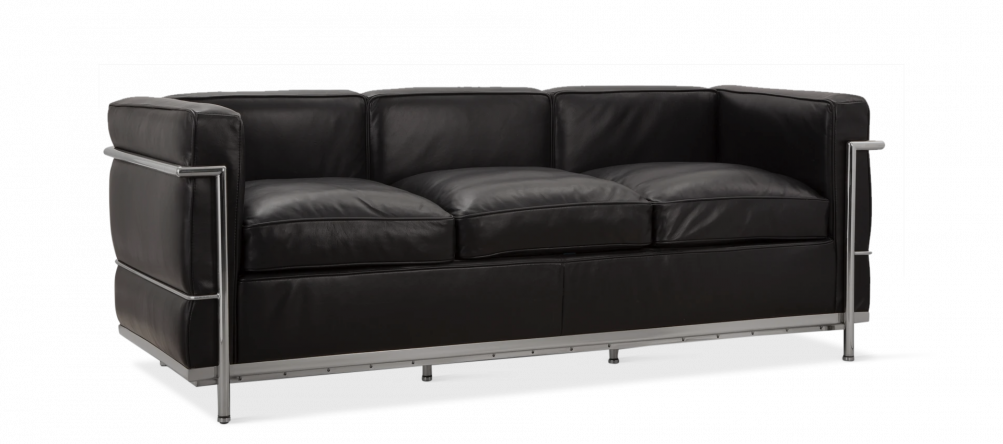 LC2 Style Petit - 3 Seat Sofa - Black Leather 