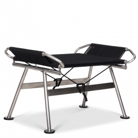 Flag Halyard Ottoman - PP225 - Brushed Steel - Black