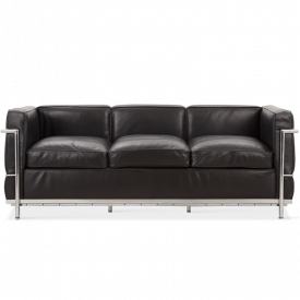 LC2 Style Petit - 3 Seat Sofa - Black Leather